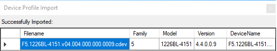 Device Profile Import dialog