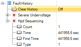 Fault history, including fault data such as the fault type