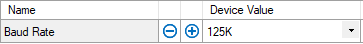 The baud rate parameter with the value set to 125K.